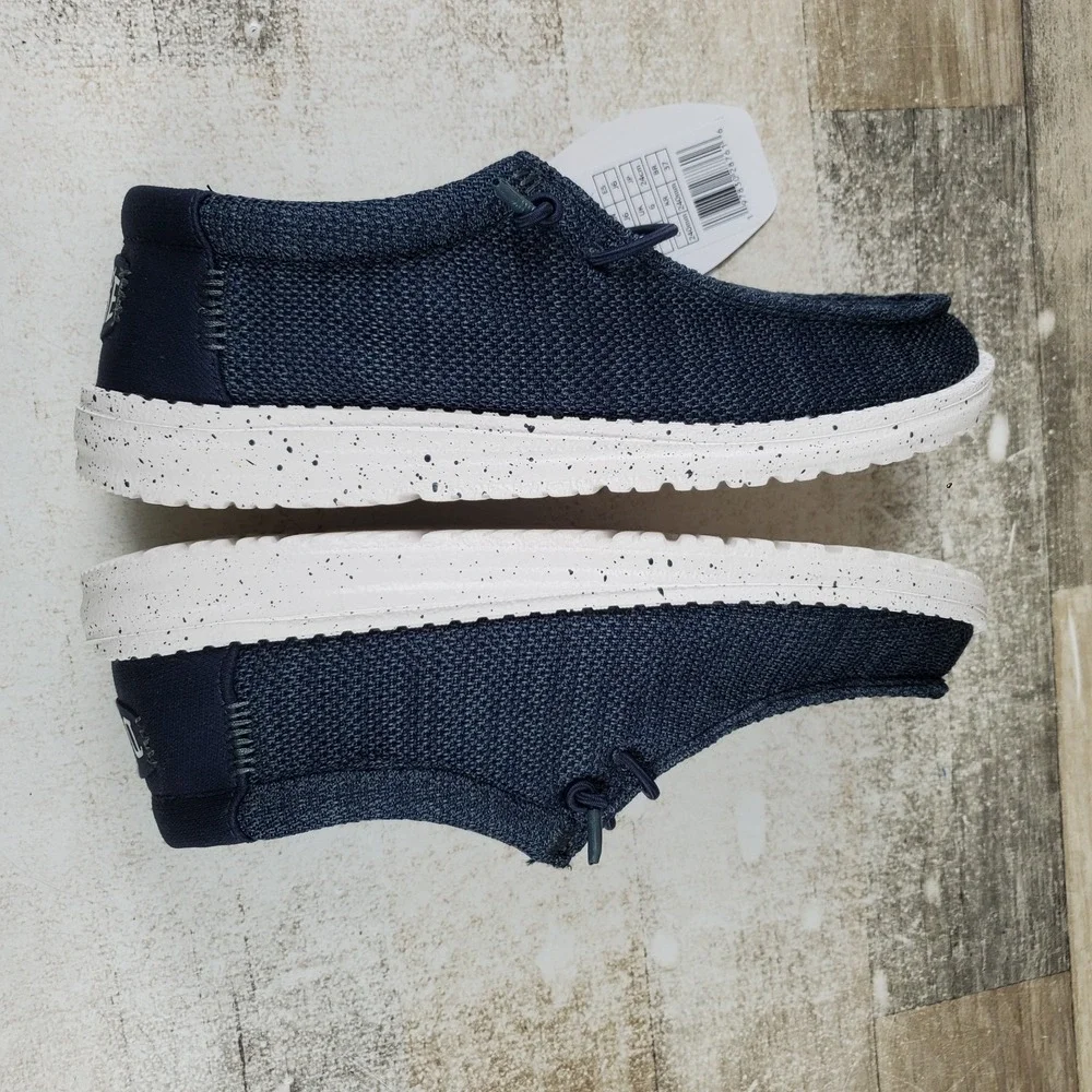 Hey Dude Wally Stretch Sox Kids Loafer Shoes Sz 6 J6 Navy Mesh Slip On Round Toe